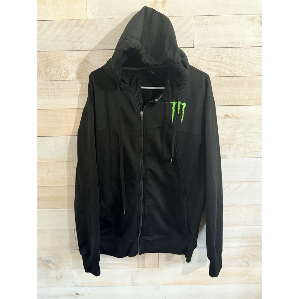 Vintage Y2K Monster Energy Drink Black Full Zip Hoodie Size W/Removable Hood
